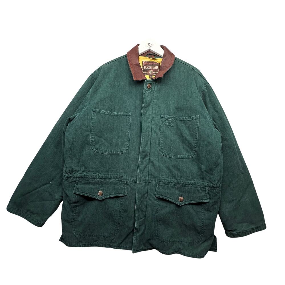 Vintage Maxwear Heavy Canvas Barn Chore Coat Mens Large Button Up Lined Green